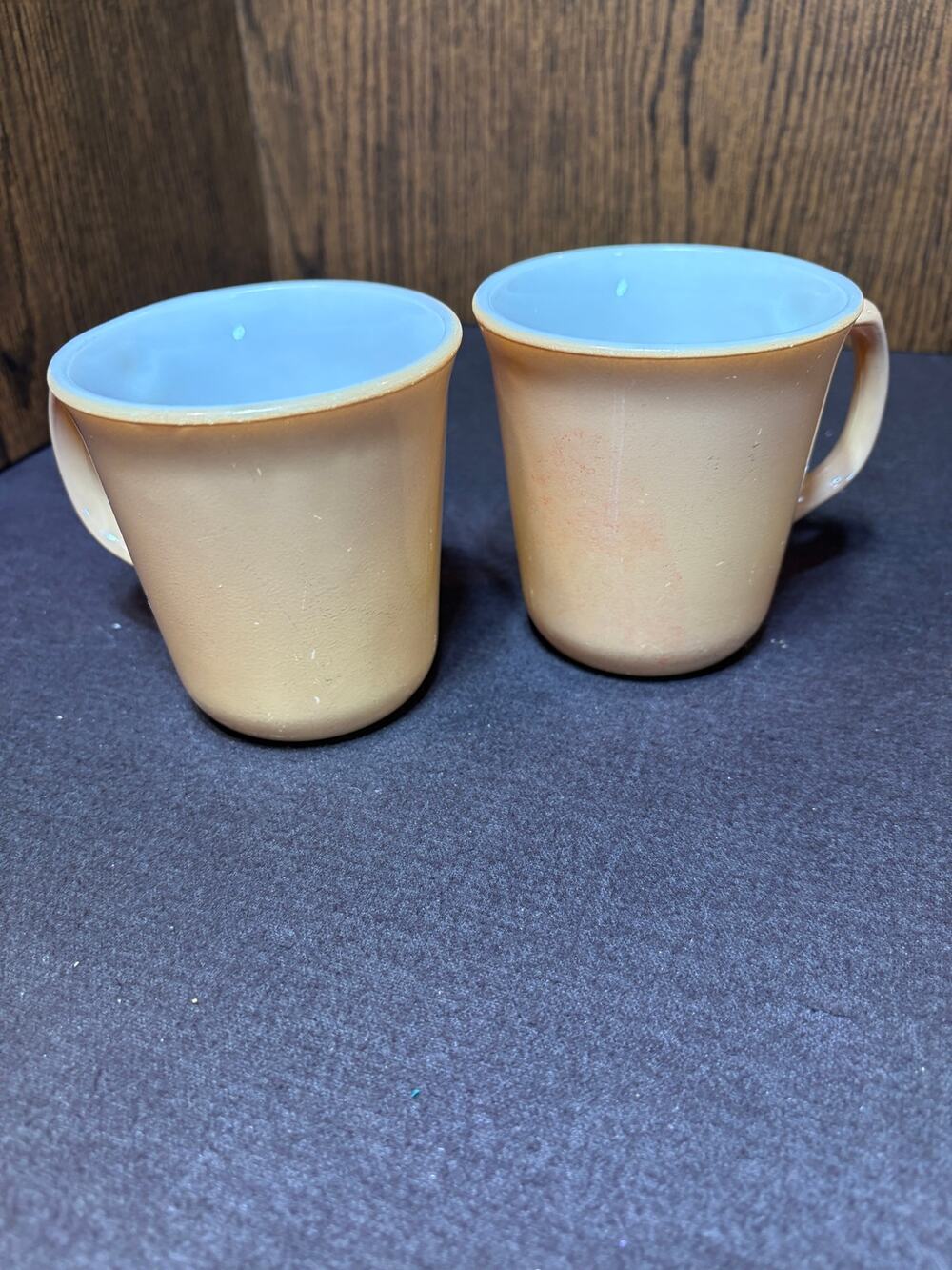 Vintage Corelle Milk Glass Coffee Mug Brown Tan Almond MCM Set of 2